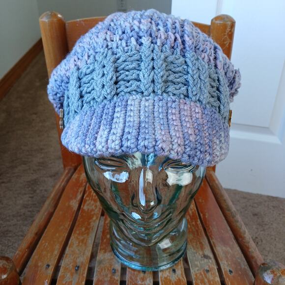 Mulberry Slouchy with a Brim handmade crochet ready-to-ship newsboy OSFM premade - Picture 5 of 12